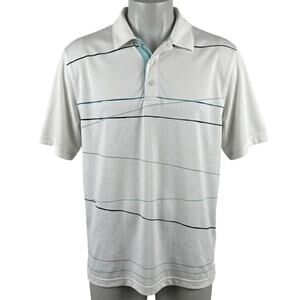 Tommy Armour Polo L White Blue Striped Dri Logic Short Sleeve Golf Preppy STAINS